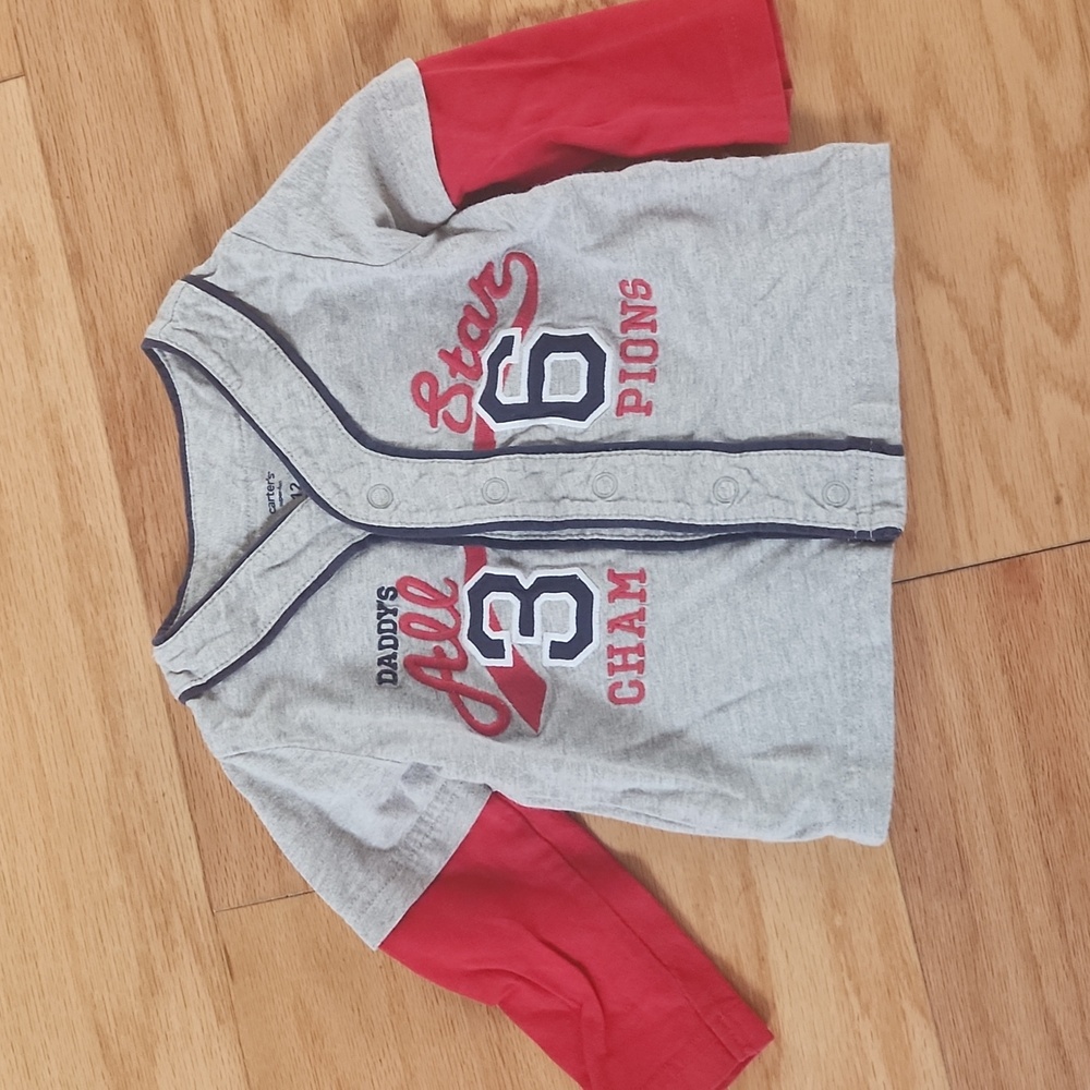 Carter's Gray and Red All Star Button Down Shirt 12 Months